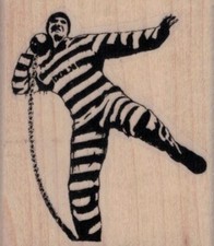 Banksy Convict Throwing Ball and Chain 2 x 2 1/4" Rubber Stamp, Banksy Stamp