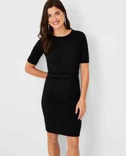 New $149 Ann Taylor Velvet Dot Sheath Dress Black Sz 10