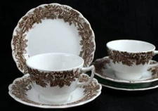 Booths Vine and Wheat Brown Group of 2 Trios Bread Butter Plate Cup and Saucer