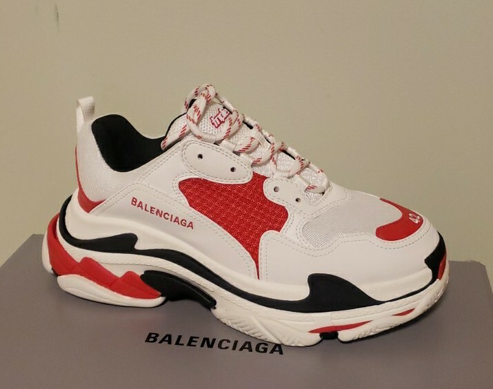 Balenciaga Mens Triple S Red Black White Sneakers, Size 9 US 42