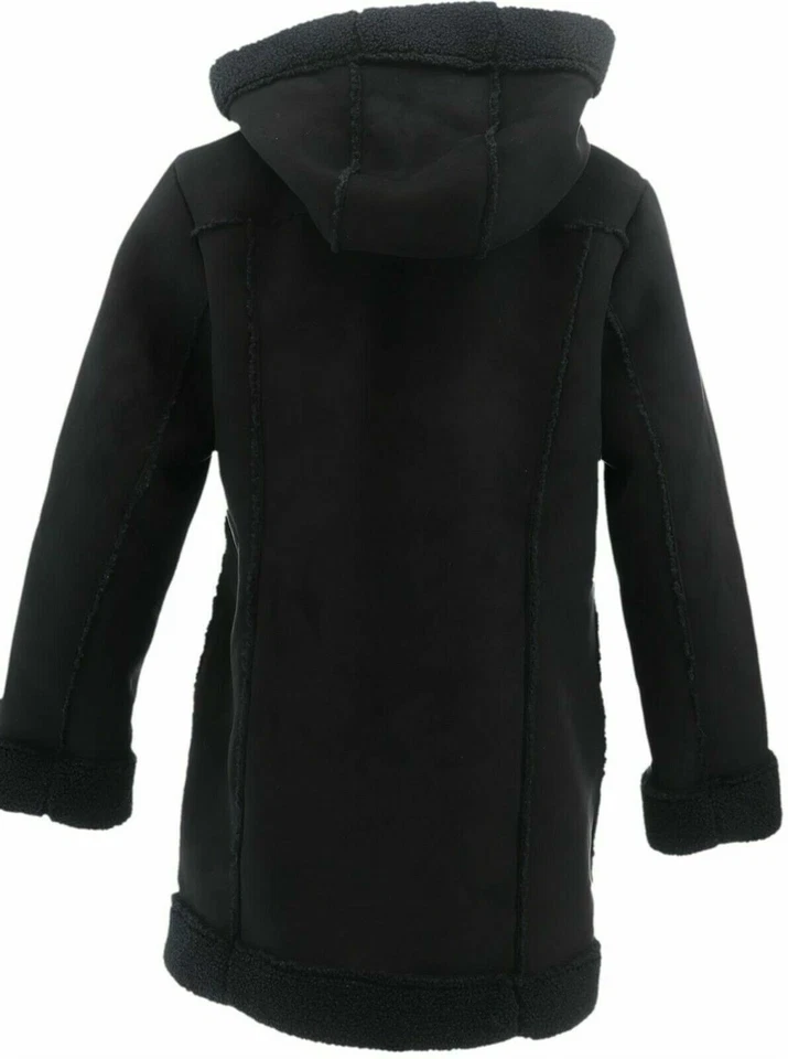 Isaac Mizrahi Live! XXS Abrigo de piel de oveja sintética con capucha y bolsillos negro QVC 1573-Q Foto 2 de 4