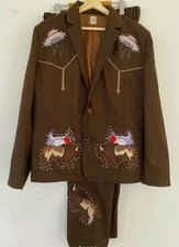 Men 2Pc Bespoke Bull Spaceship Embroidered Nudie Western cowboy Cocktail Outfit