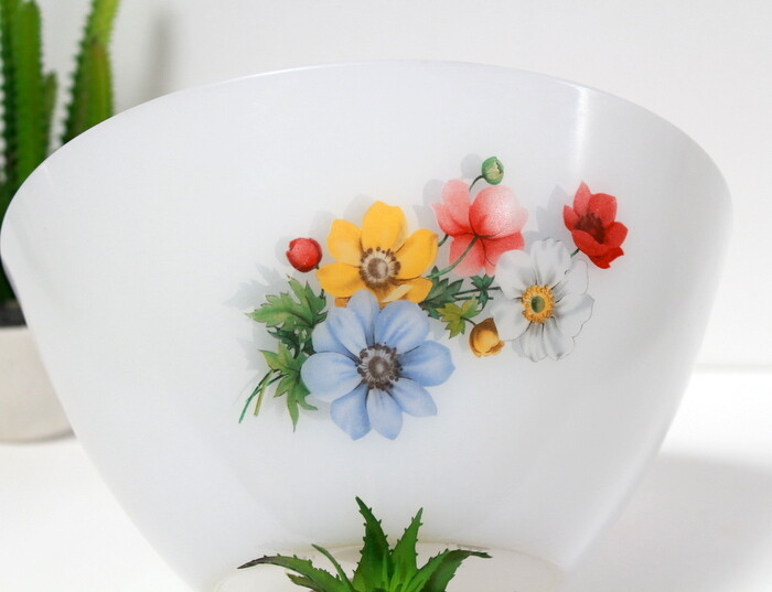 Grand Saladier Plat Vintage Arcopal France H 10 D 25,4 Cm Décor Spaghettis - Vendu