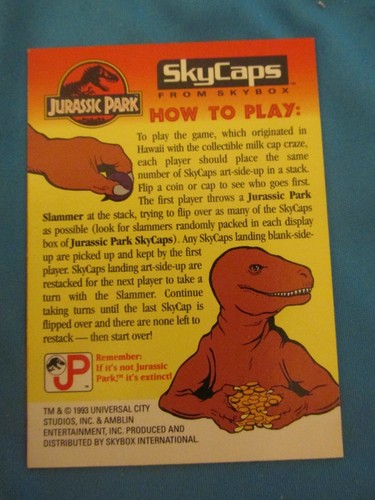1993 Skybox Jurassic Park Skycaps (Pogs) Base SET (54 caps/Checklist) & wrapper - Picture 3 of 6