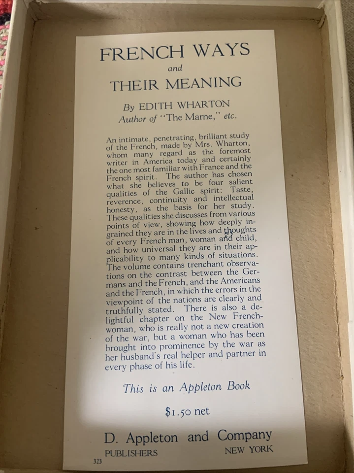 French Ways and Their Meaning by Edith Wharton 1919 First Edition With Box - Imagem 3 de 4