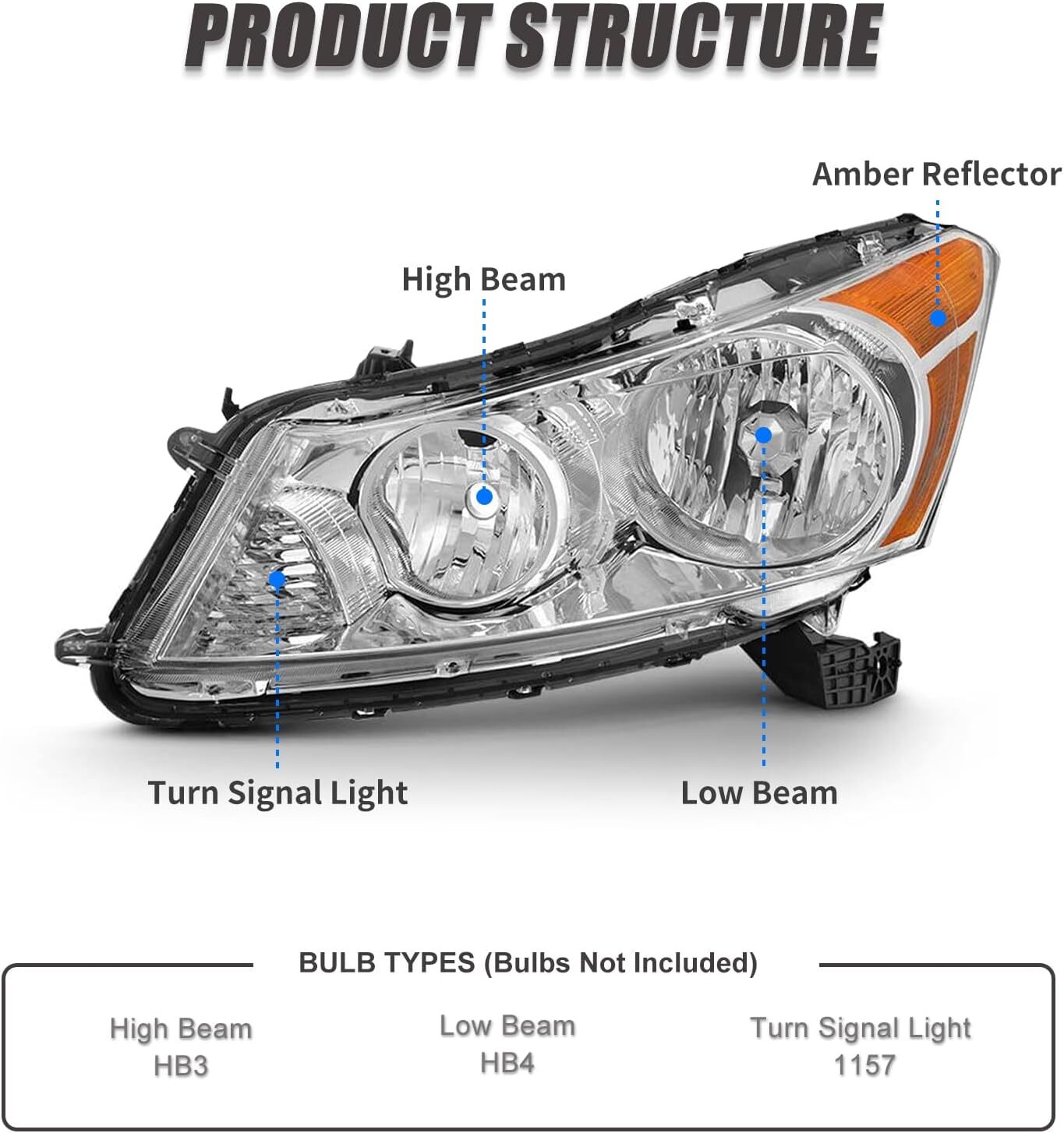 Headlights Headlamps Fit For 2008-2012 Honda Accord Assembly Pair Chrome Housing