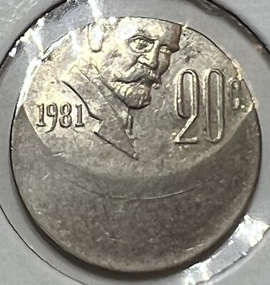 1981 Mexico 20 Centavos 50% Off Center ERROR KM On 224 Mint Error Key ...