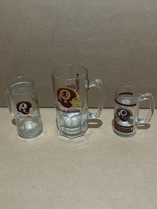Washington Redskins Glass Mugs And Steins, Fisher, Slim Jim, And NFL, Lot Of 3