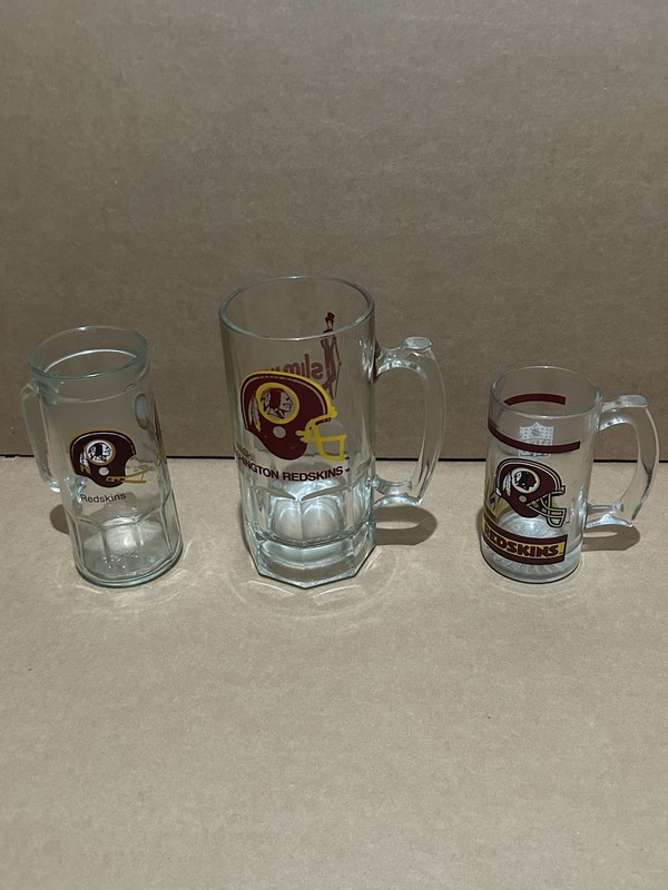 Washington Redskins Glass Mugs And Steins, Fisher, Slim Jim, And NFL, Lot Of 3