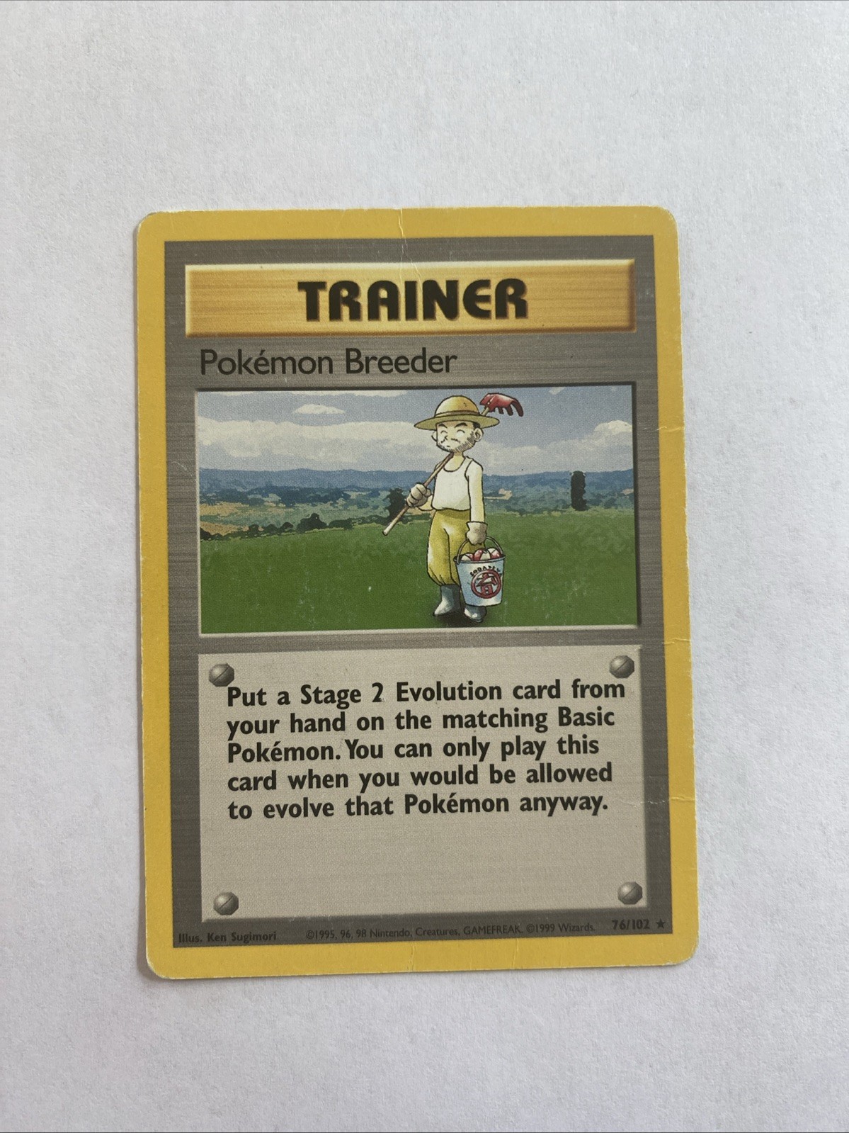 Vintage Trainer POKEMON BREEDER 76/102 Rare Base Pokemon Card 1999 Sugimori - HP