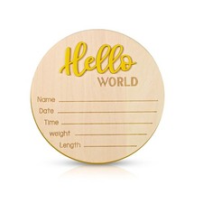 Baby Announcement Sign, 5.9 Inch Wooden Hello World Newborn Inch, Yellow