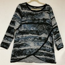 NWOT Style & Co. Sweater 1X Knit Tunic Pullover Faux Wrap Blue, Black & Gray