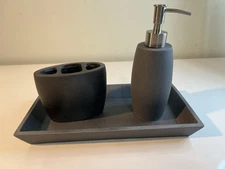 Resin three-piece bath, accessories set gray Toothbrush Holder Soap Dispenser