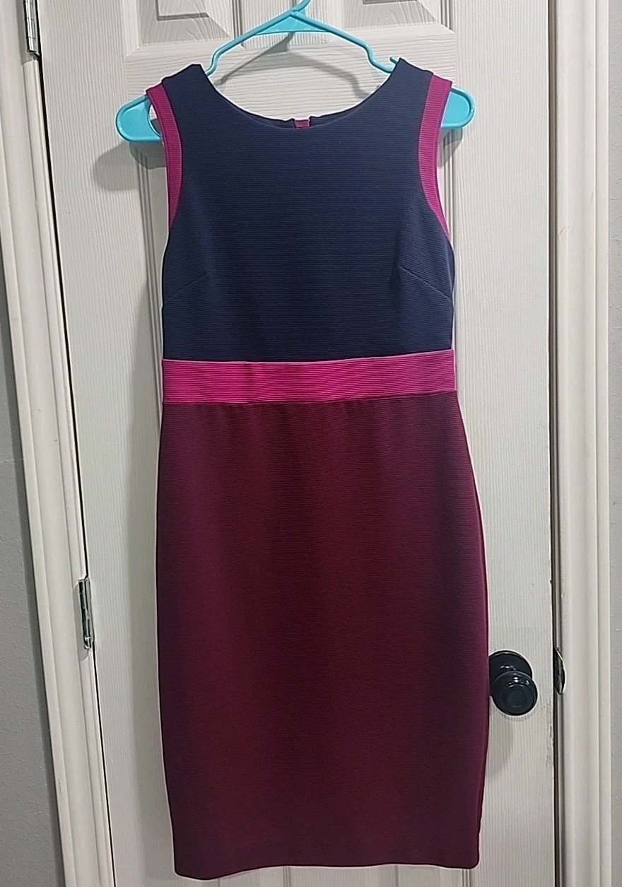 Boden Women's Colorblock Sheath Dress 6P Navy Pink Burgundy Sleeveless Stretch