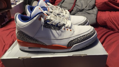 #ad Jordan Air Jordan 3 Retro Knicks Rivals White Orange Blue Elephant Print Sneake… $130.00