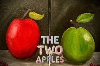 Zwei kleine Acryl realistische Stillleben signiert Leinwandbilder ''Die zwei Äpfel''