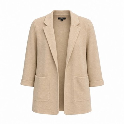 J.Crew Sophie Open Front Blazer Sweater Beige Merino Wool Cotton Blend XS