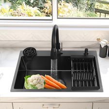 201 Stainless Steel Sink Kit, Black Sink, Kitchen Sink Set With Pull-Out Faucet
