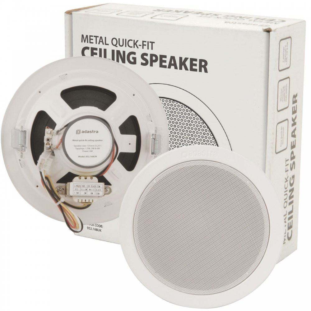 Adastra 100v Line Metal Easy Quick-Fit Ceiling Speaker 6W 5.25 inch 135mm