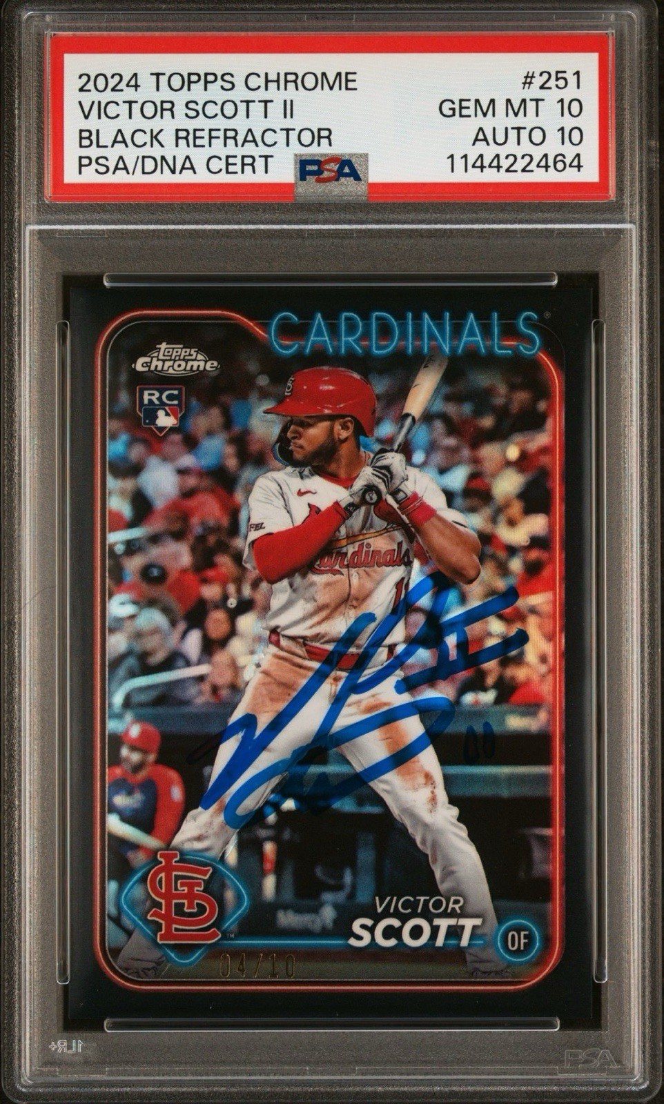 2024 Topps Chrome Victor Scott Black Rookie Refractor Auto • #251 • /10 • PSA 10