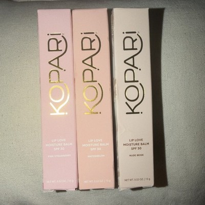 Kopari Lip Love Moisture Balm Trio Pink Strawberry, Watermelon & Nude Beige New