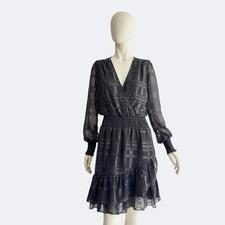 MICHAEL Michael Kors Black Sheer Plaid Ruffle Wrap Dress Women XS