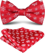 Christmas Bow Tie and Pocket Square Set Pre Tied Bowties for Men Xmas Festival W