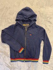 Aviator Nation Hoodie Womens Small Blue Rainbow Stripe Full Zip Fleece Jacket