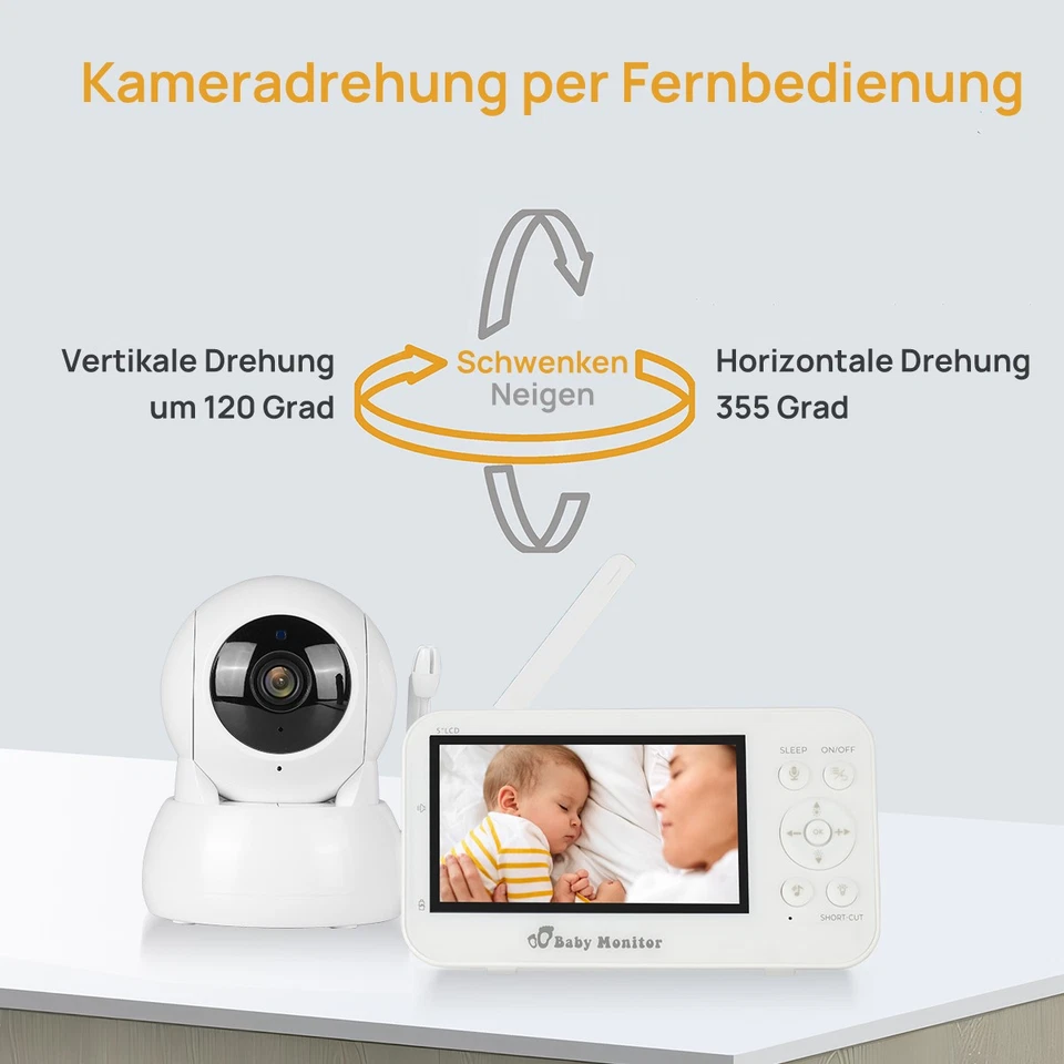Babyphone mit Kamera Video-Babyphone Video Baby Monitor 5" HD-Display VOX-Modus - Bild 3 von 4