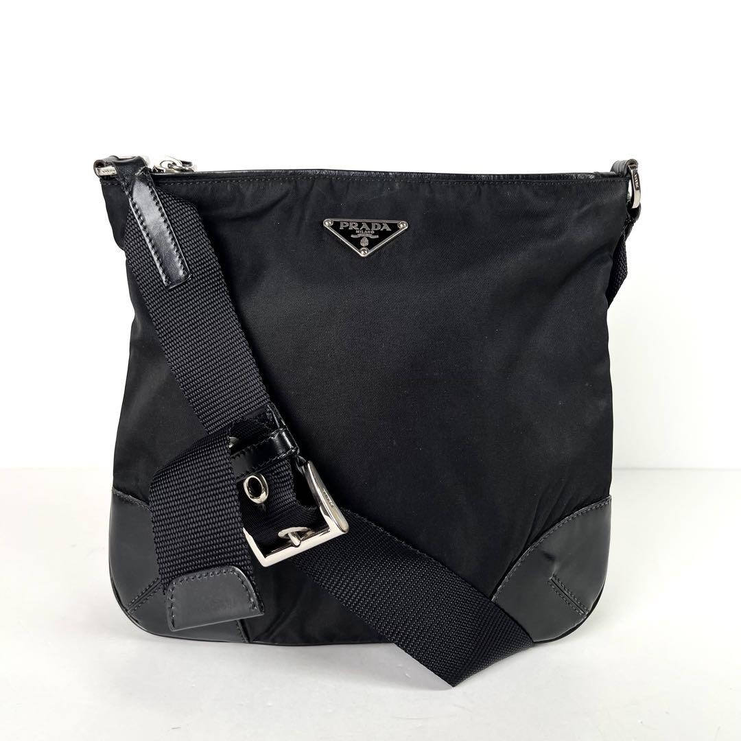 Prada Black Nylon Leather Shoulder Bag with Iconic Triangle Logo