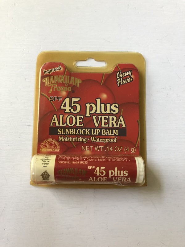 Vintage Collectible Hawaiian Tropic Sunblock Lip Balm 45 Plus Cherry Flavor 