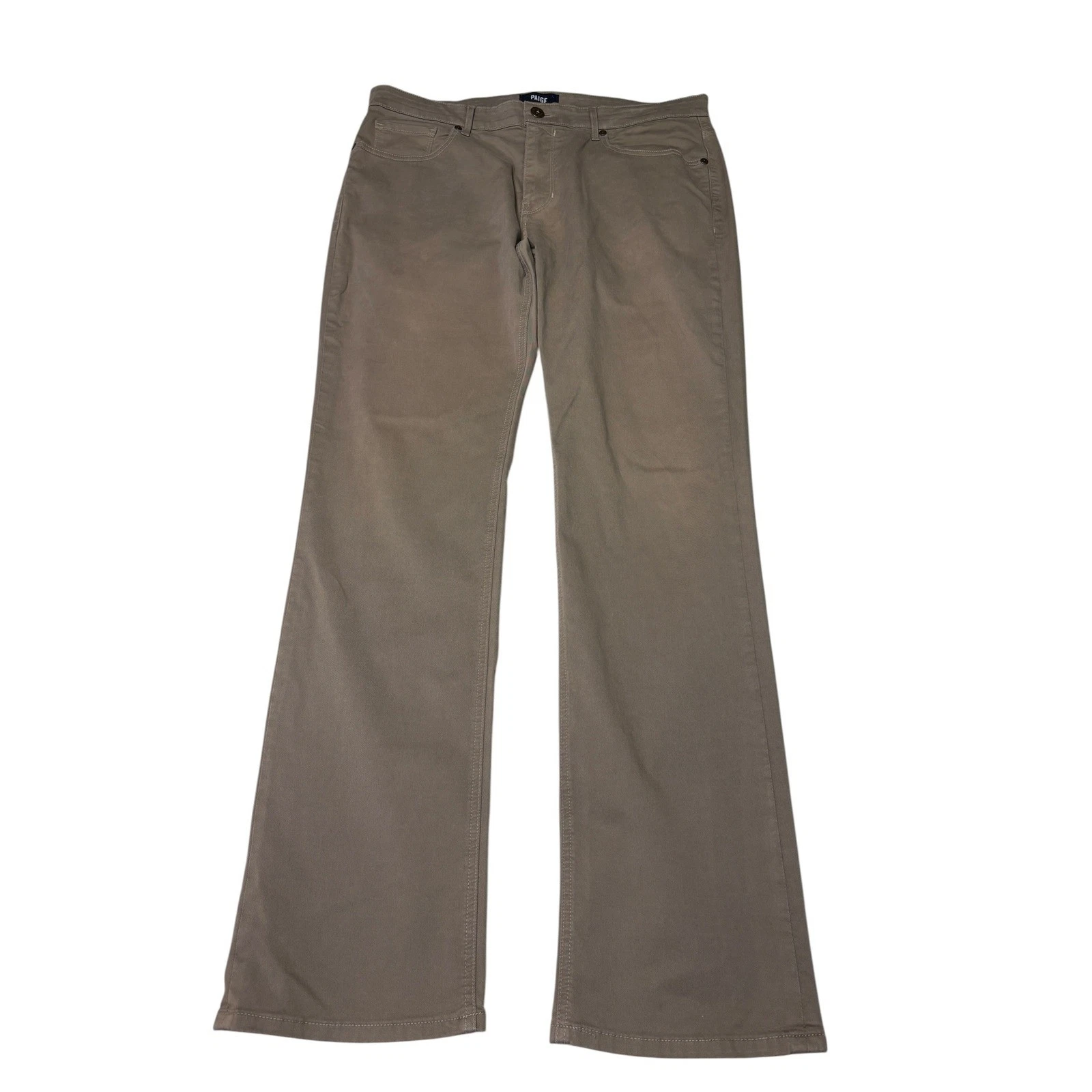 Paige Normandie Mens 36X33 Straight Leg Pants Taupe Brown Cotton Blend Made USA