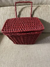 Vtg Red Woven Wicker Basket