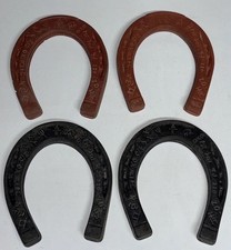 Auburn Toys Cowboys And Indians Rubber Branded Horseshoe Set Clay Black 1950  s
