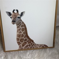 Framed Giraffe Safari Nursery Art Print, White Brown, Unisex