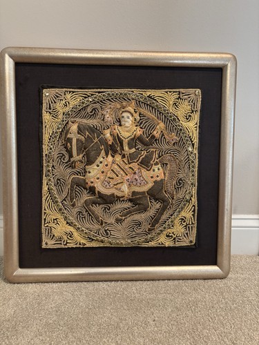 Burmese Hand Embroidered 3-D Textile 22”x22” Framed