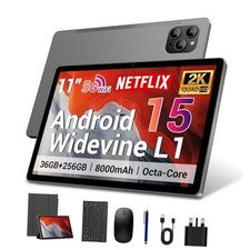 2025 Android 15 Tablet 11 Inch with Keyboard Stylus Mouse: 2K 10.95 inch Gray