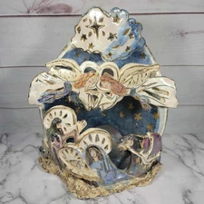 Heather Goldminc Blue Sky Clayworks Nativity Ceramic Candle Holder Luminary