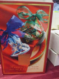 Lenox Hand-Painted Gems Set of 2 Beautiful Glass Ornaments Mint in Box