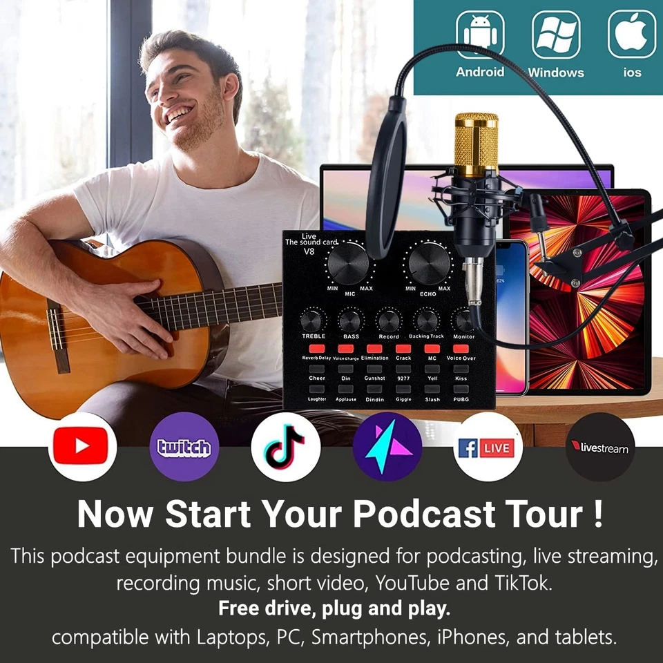 Podcast Equipment Bundle, BM-800 Mic Kit with Live Sound Card, Adjustable Mic... - Image 3 of 4