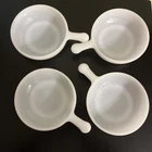 4 Vintage Glass Bake Oven Proof  Soup  Bowls with Handle White Milk Glass 4.75”