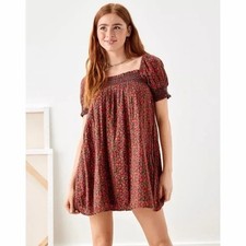 American Eagle Puff Sleeve Smocked Ditsy Moody Floral Babydoll Mini Dress XS