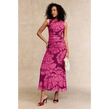 Minkpink Persephone Pink Magenta Floral Ruched Mesh Maxi Dress Medium