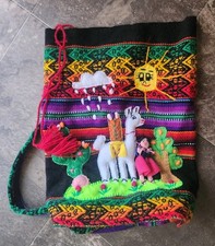 Peruvian Andean Mini Backpack Colorful Llama Sun Embroidery - Bright