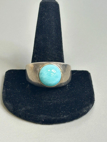 Native Round Cabochon Larimar Ring Size 14