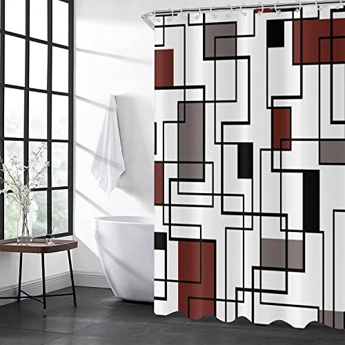 Modern Abstract Burgundy Shower Curtain, Burgundy Grey Black Geometric - Bild 4 von 7
