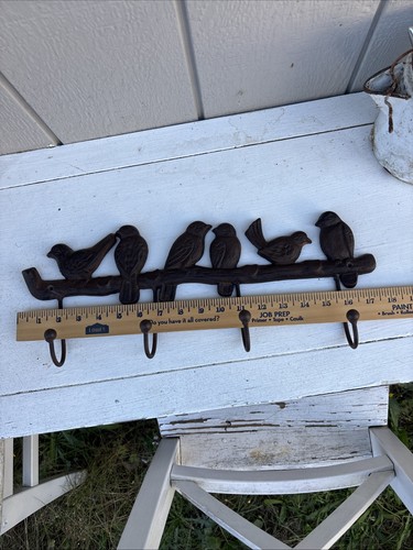 Coat Rack Cast Iron Wall Mounted Key Hook Towel Hanger Birds On A Branch - Picture 3 of 5