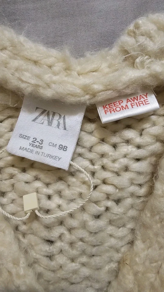 Zara Girls Tan Wool Look Chunky Cardigan Sweater Sz 2/3 Years NEW NWOT  - Image 3 of 4