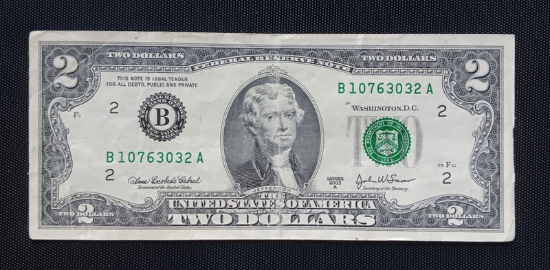 2003 - $2 Two Dollar Bill Rare Series A