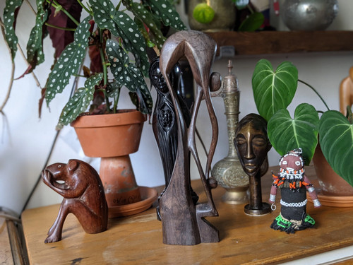 Vintage African Abstract Wooden Sculpture - Mother and Child